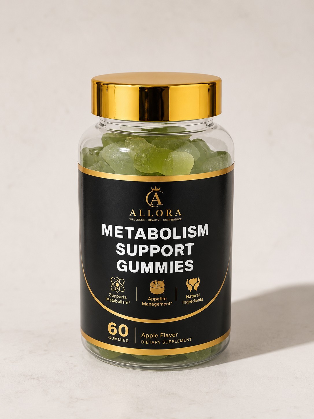 Allora Metabolism Support Gummies 60 Count Apple Flavor Dietary Supplement