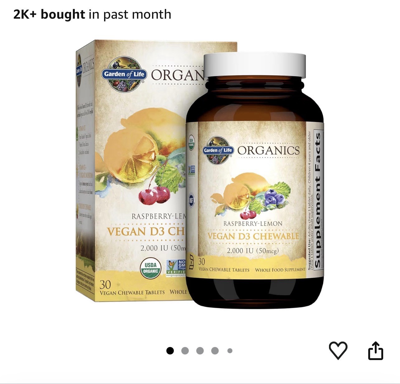 Garden of Life Organic Vitamin D – mykind Organics Vegan D3 Chewable – Raspberry