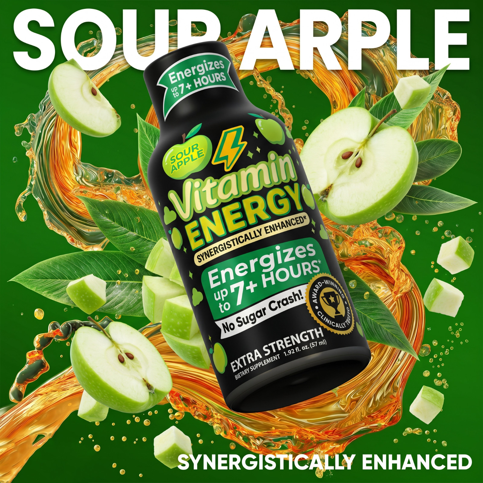 (48 Pack) Vitamin Energy® Workout+ Sour Apple Energy Shots, Clinically Proven
