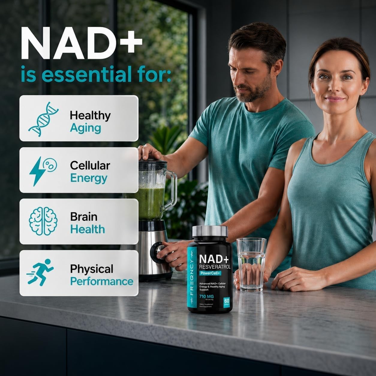 FREQNCY NAD+ Resveratrol Supplement, 500mg Pure Nicotinamide Riboside (NR), A…