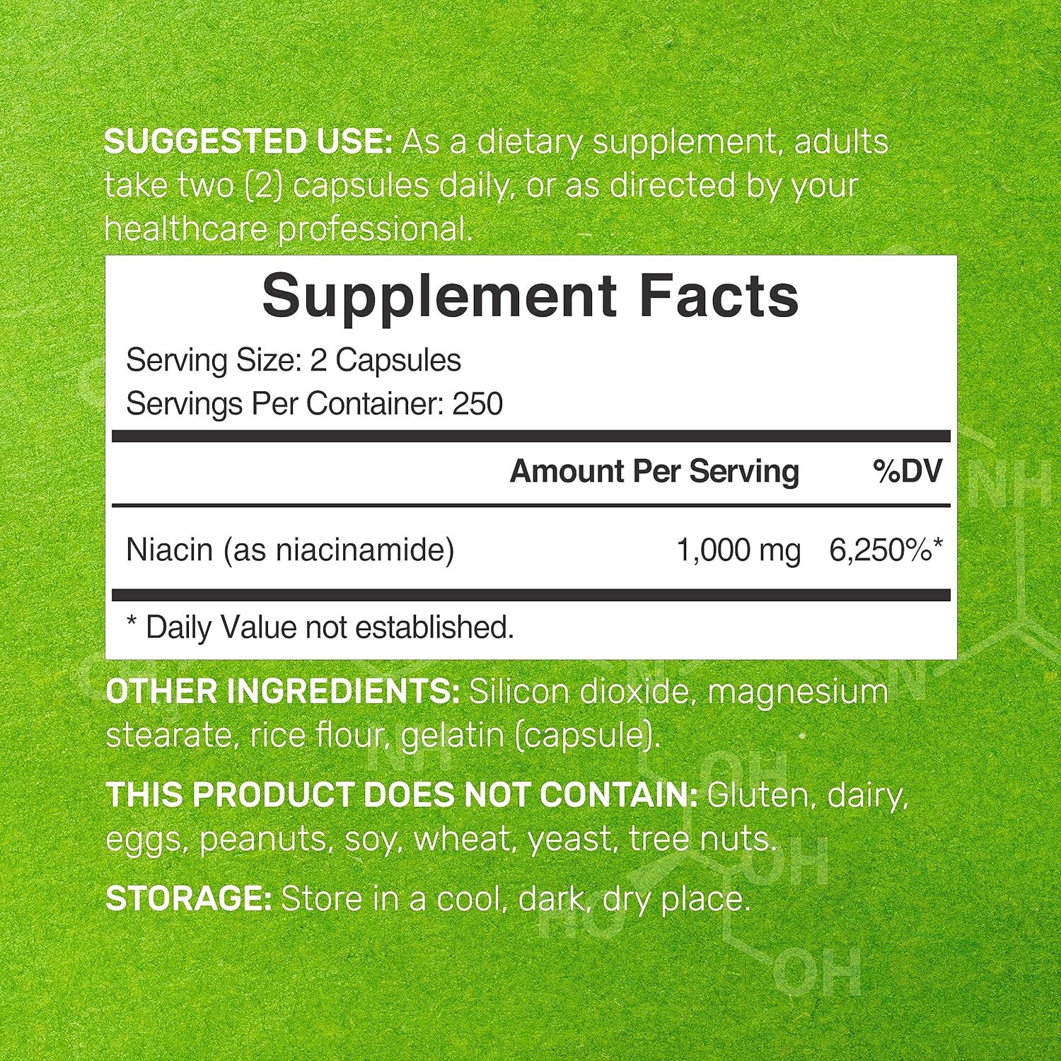 Flush Free Niacin 1000mg Nicotinamide 500 Caps Vitamin B3
