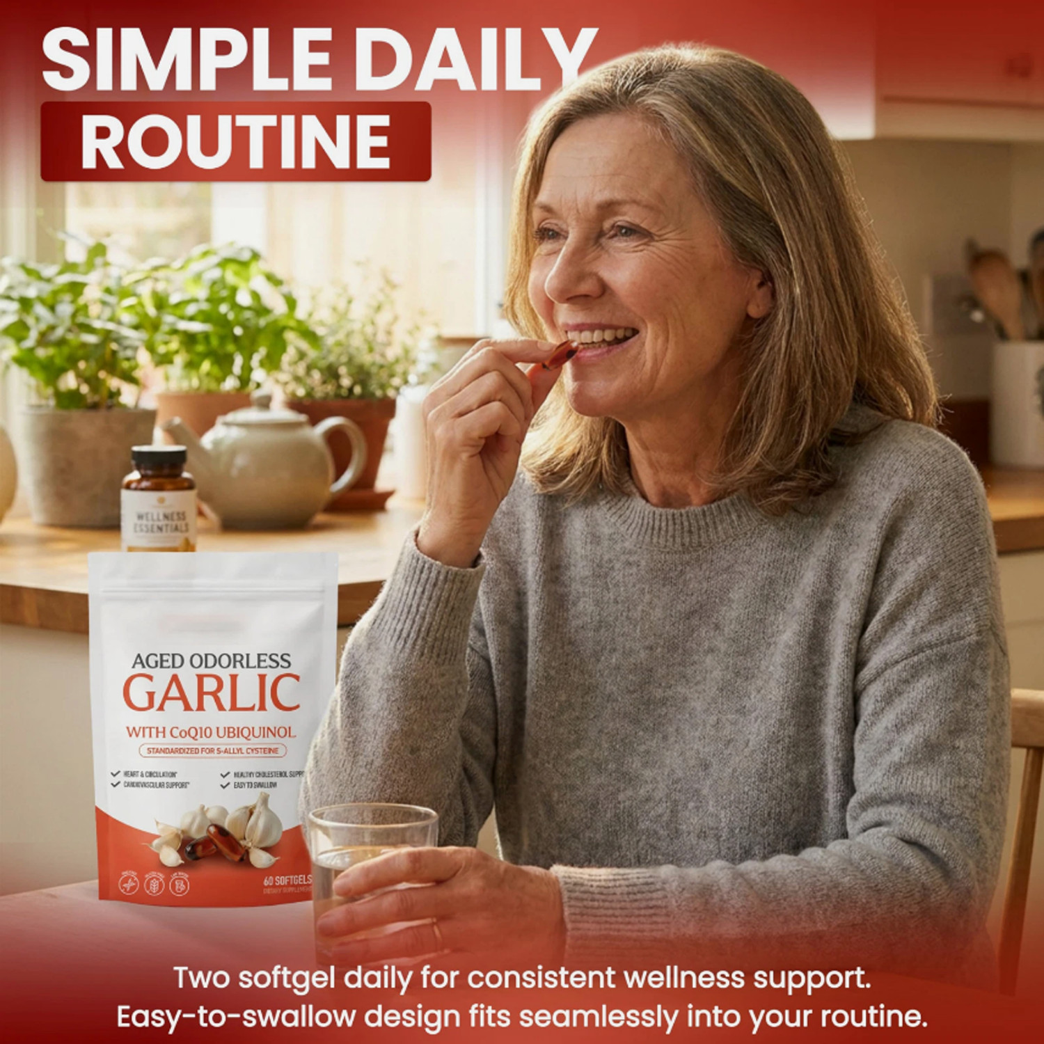 Odorless Aged-Resilia Garlic Extract 600mg Softgels (60 Count) with CoQ10