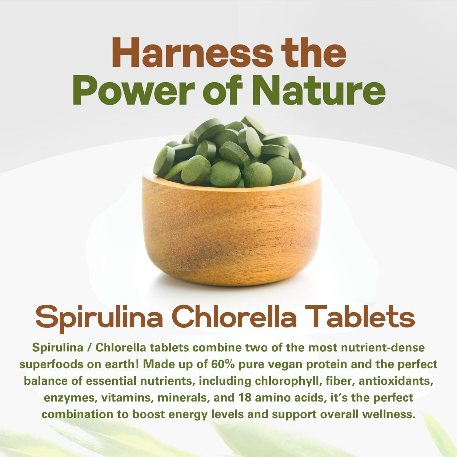 Organic Chlorella Spirulina Tablets 50/50 Mix, 500mg, 720 count, 4 month supply