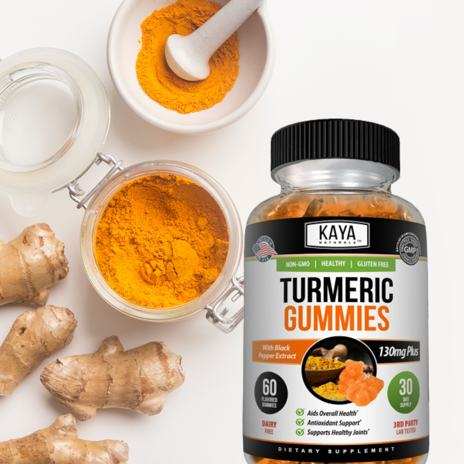 (2 Pack) Turmeric Curcumin Ginger Gummies 60 Count, Pain Relief & Joint Support