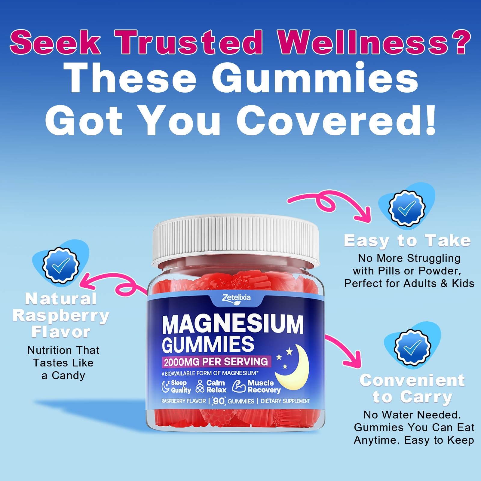 90 Count | Magnesium Gummies for Women & Men, Support 90 (Pack of 1)