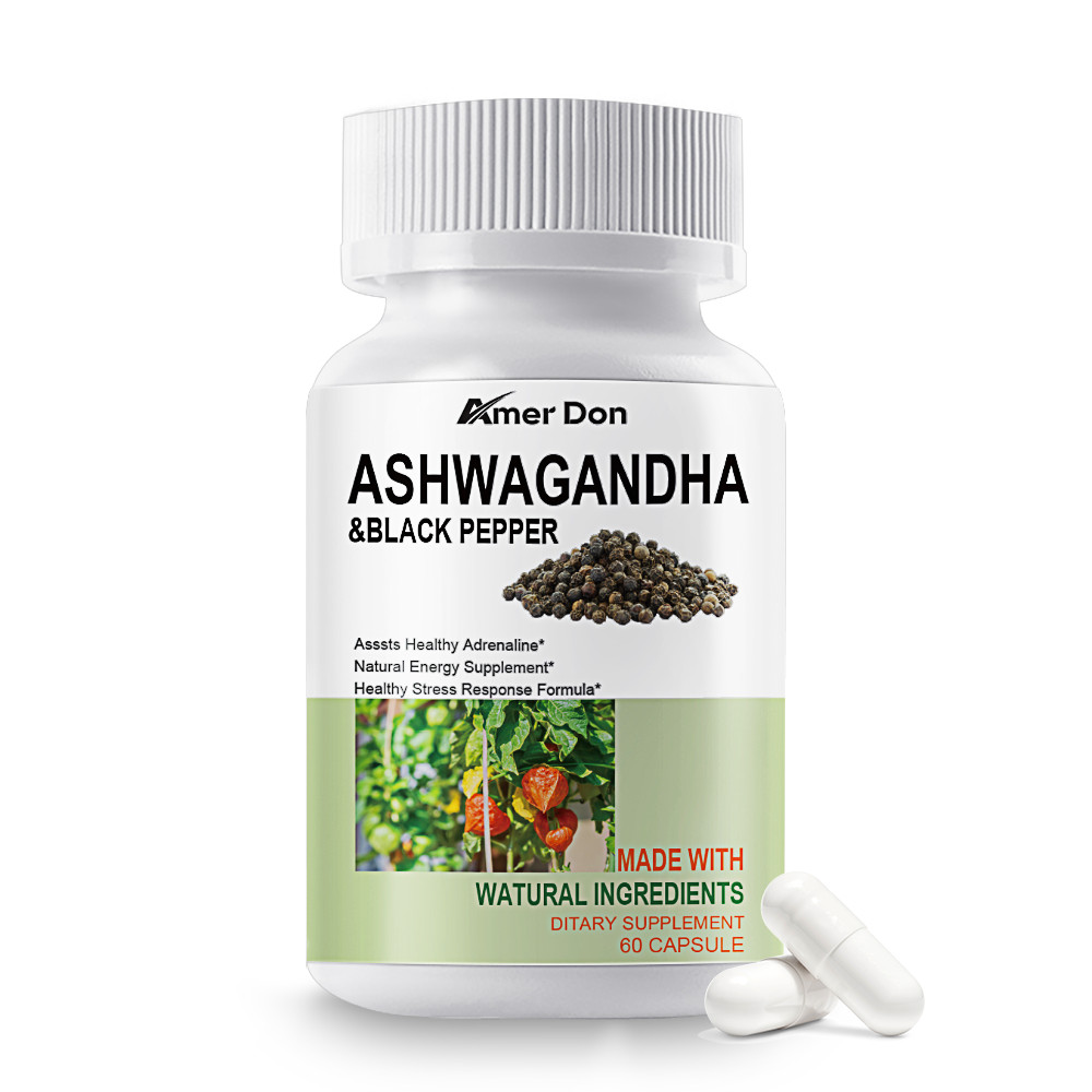 Organic Ashwagandha Capsules 1300MG with Black Pepper Root Powder 60 Capsules