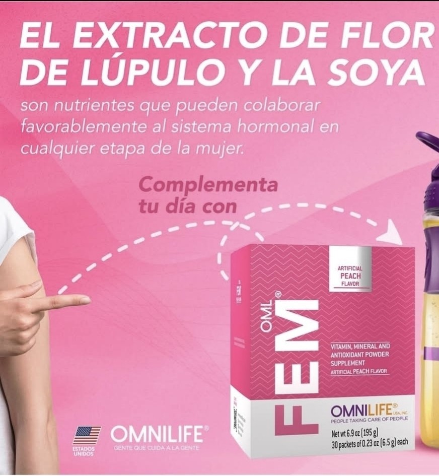 Oml Fem Suplemento dietario sabor a durazno 1 caja con 30 sobres