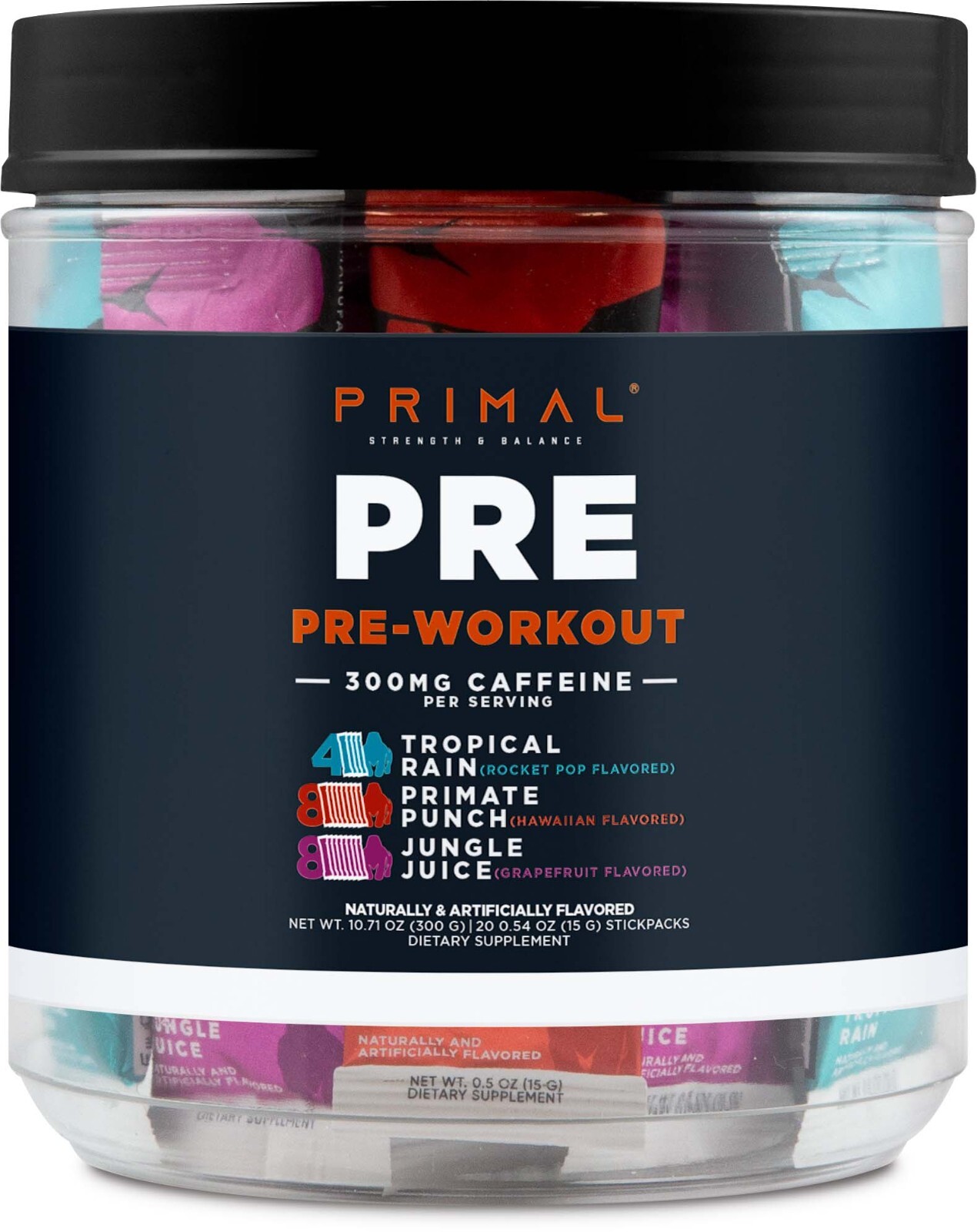 Primal PRE Pre-Workout Variety Pack, Tropical Rain + Primate Punch + JungleJuice