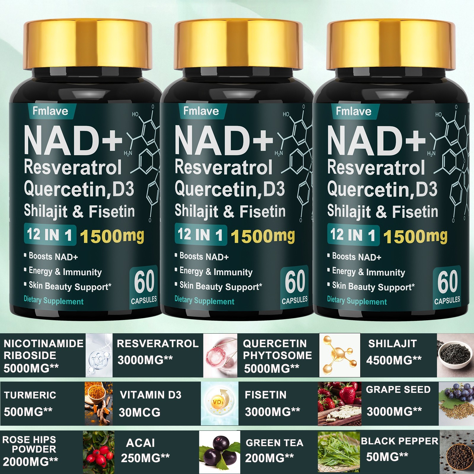 NAD+ Supplement Premium Nicotinamide Riboside & Resveratrol 1500mg, DNA Repair