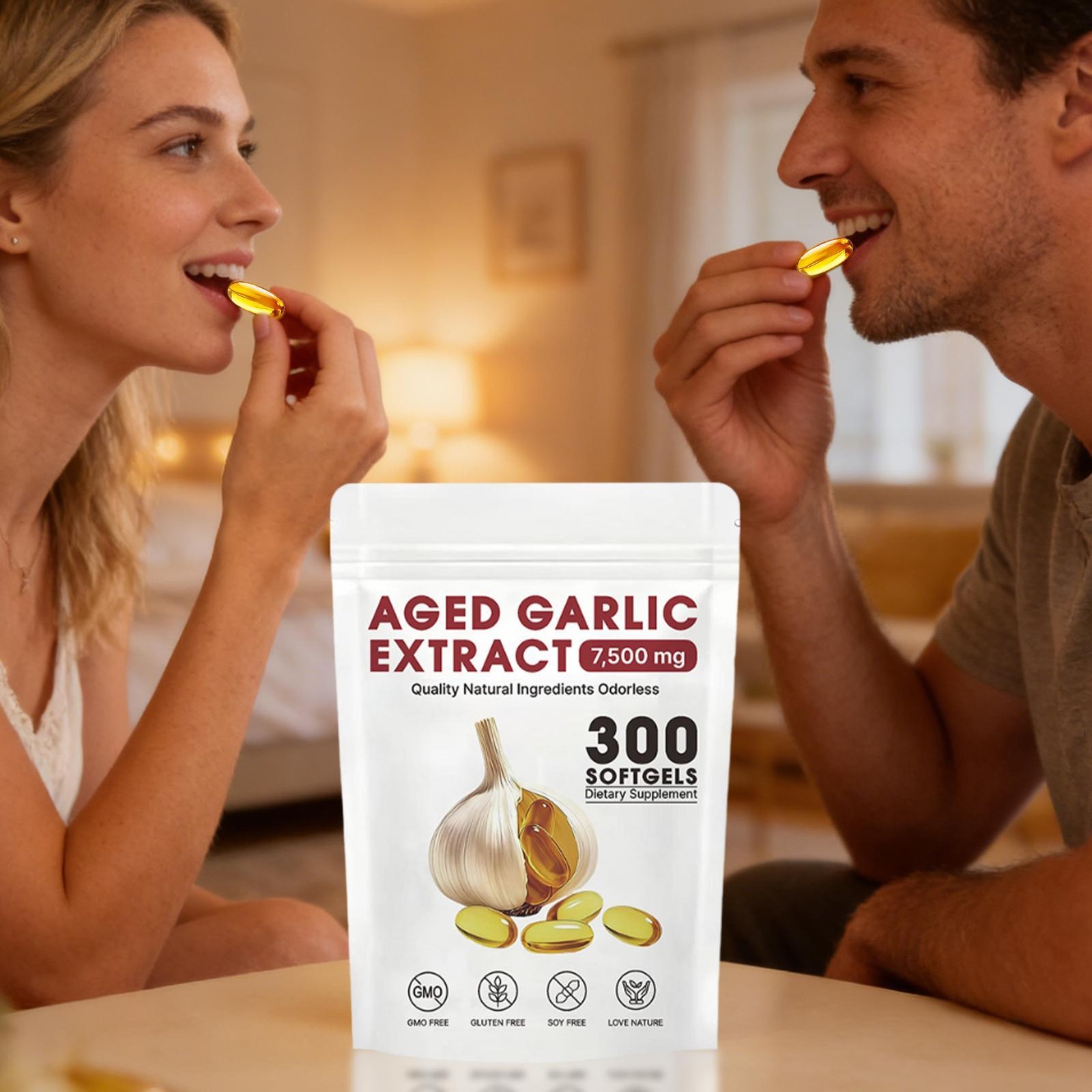 300 Softgels, Elare Aged Garlic Extract, 7500mg Odorless Heart & Immune